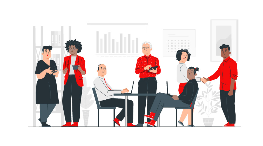 illustration of people discussing Organiser votre séminaire dans votre entreprise